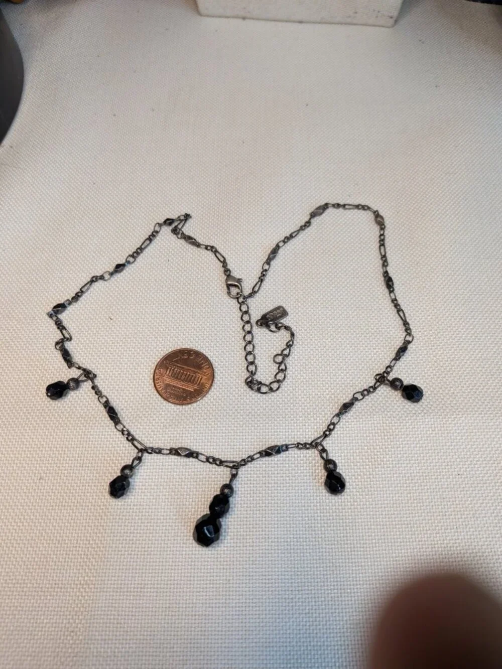 1928 Jewelry Black Faceted Bead Necklace – Vintage Dark Metal, 16